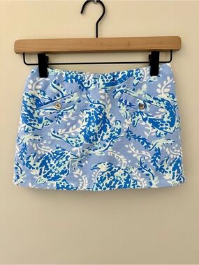Lilly Pulitzer Madison Cotton Blue and White Sea Turtle Print Skort Sz8/10 Girls